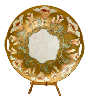 Kpm Gold Rimmed Floral Plate With Handles
