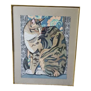 Connie Segall Cat Original Watercolor Painting, Signed