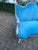 1970 French Louis XVI Pastel Beech Blue Velvet Settee For Sale - Image 12 of 15