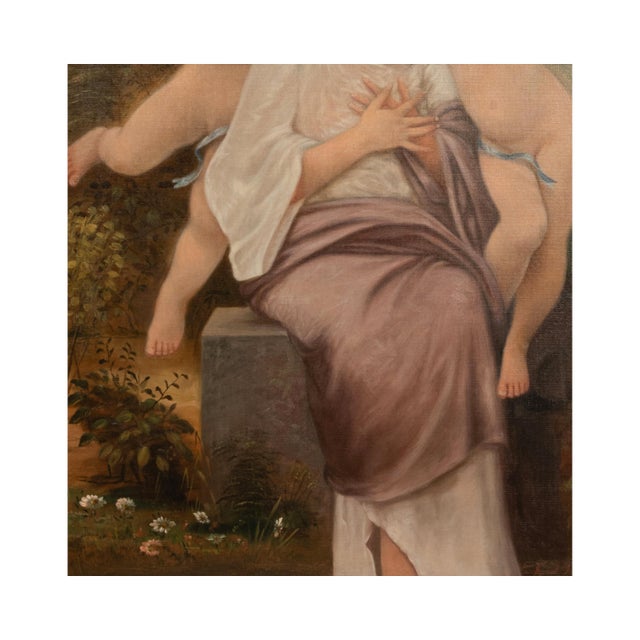 Blush Large Antique French 19th Century Oil Canvas Painting "Hearts Awakening" Cherubs by William-Adolphe Bouguereau, 1892 For Sale - Image 8 of 14