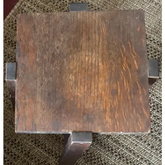 Brown Antique Arts and Crafts Wood Side Table, Plant Stand For Sale - Image 8 of 9