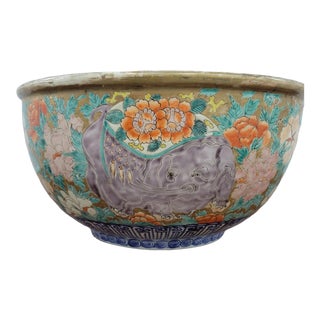 Antique Japanese Imari Porcelain Elephant Punch Serving Bowl For Sale