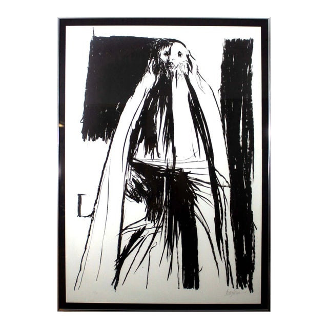 1971 The Patriarch Signed Modern Lithograph on Paper 87/160 Framed by Leonard Baskin For Sale