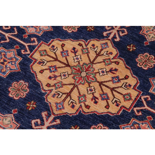 1990s Boho Chic Super Kazak Blue/Beige Wool Rug - 7'10'' X 10'1'' For Sale - Image 5 of 10