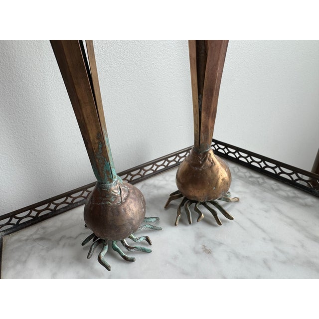 1980s Pair Vintage Patinated Italian Post-Modern Carnevale Bulb Vases For Sale - Image 5 of 8