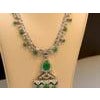 25 Ct Natural Carved Emerald & 10 Ct Diamond Art Deco Style 18 KW Gold Necklace For Sale - Image 16 of 18