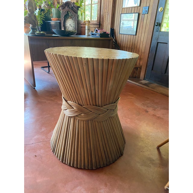 Any use or wear shown McGuire Furniture Style Sheaf of Wheat Dining Table Base in Bamboo & Rattan. Handcrafted Bamboo...