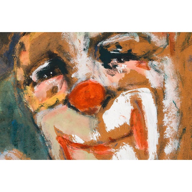 Mid-Century Expressionist Clown Portrait Pastel Painting on Paper, Signed and Framed For Sale - Image 4 of 6