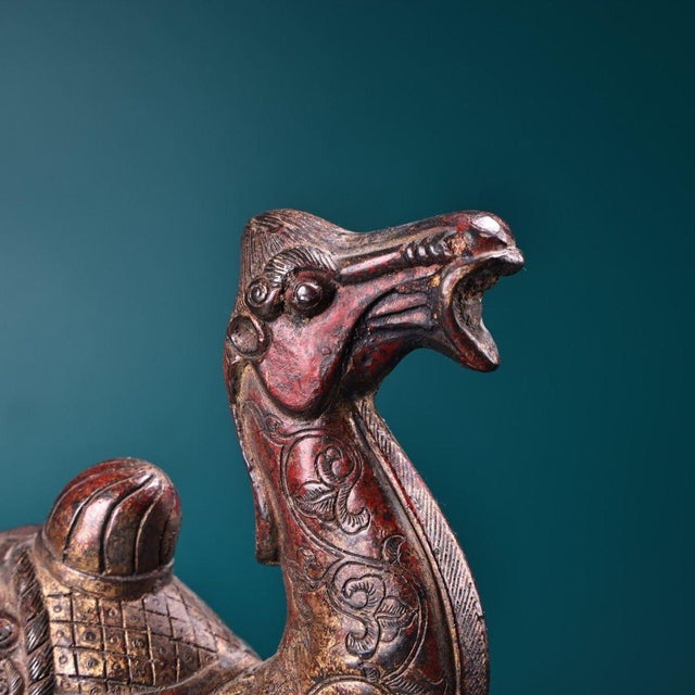 Late 19th Century Late 19th Century Gilt Copper Camel Figurine With Beast Mask, 1920g, High Relief For Sale - Image 5 of 9