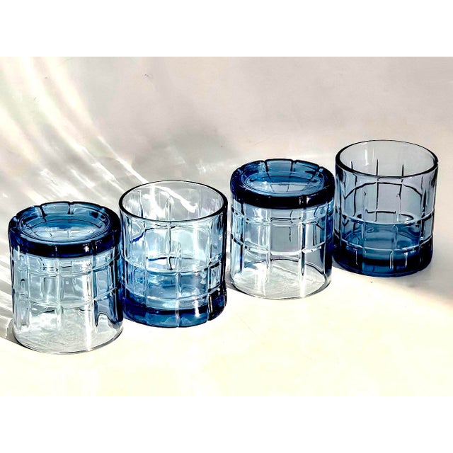 Glass Vintage Anchor Hocking Old Fashioned Glasses in Tartan Blueberry, Set of 4 For Sale - Image 7 of 11