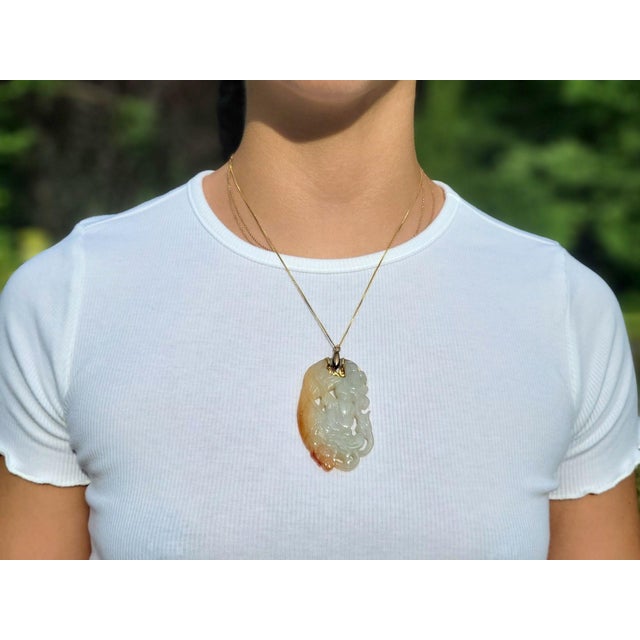 Gia Certified, Antique Chinese Jade Gold Pendant Goddess Guanyin With Diamond For Sale - Image 4 of 9