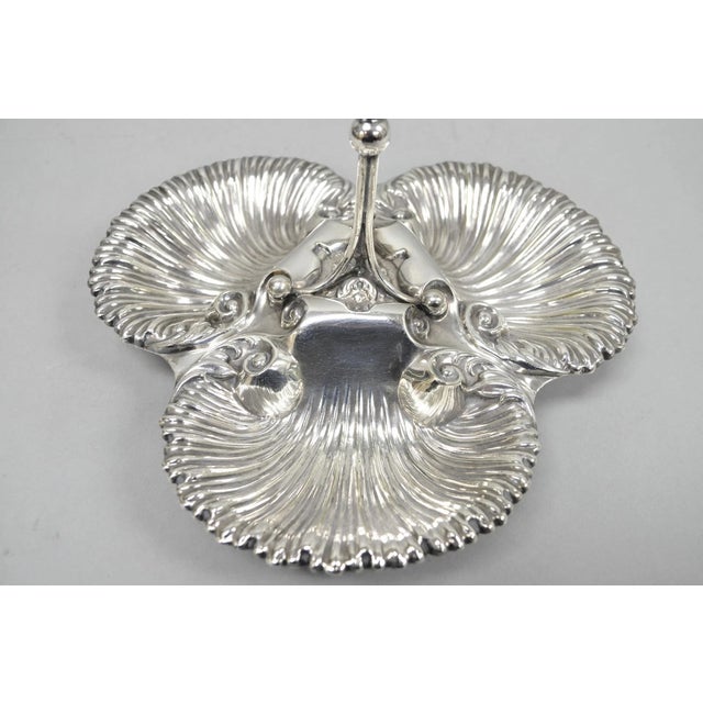 Victorian Antique English Victorian Silver Plated Triple Clam Shell Nautical Candy Dish For Sale - Image 3 of 16