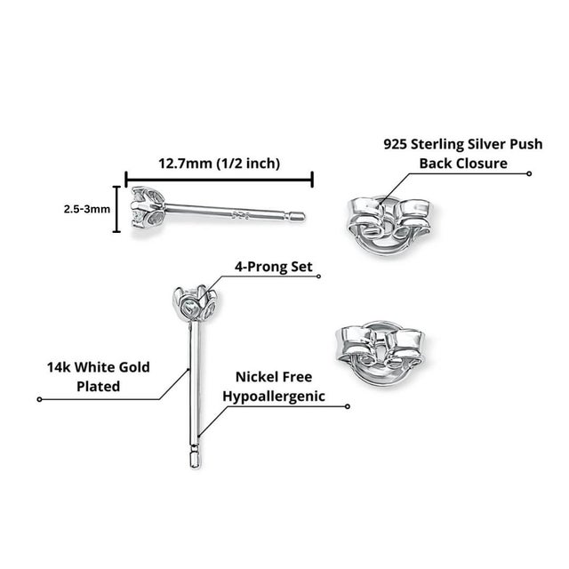 Modern Natural 3mm Black Sapphire Stud Earrings in 14k White Gold Plated Silver - 2 Pieces For Sale - Image 3 of 7