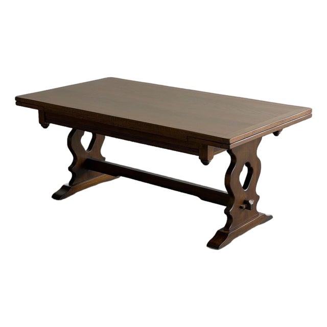 Vintage Carved Trestle Dining Table For Sale