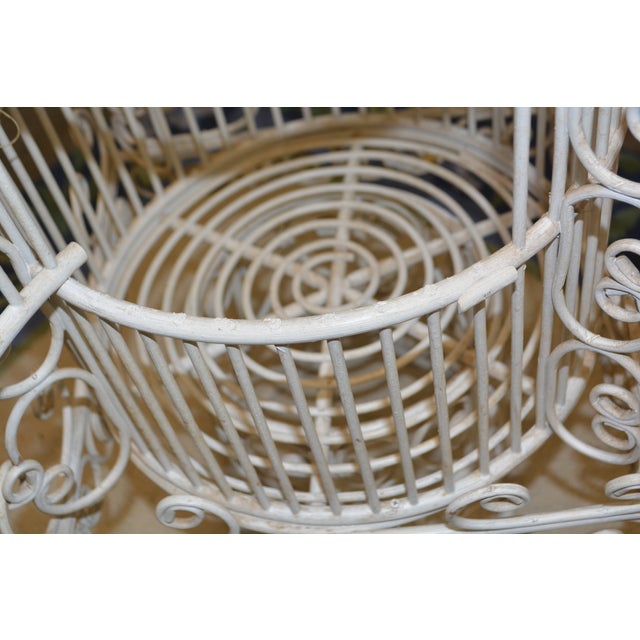 Vintage Tall White Fern Head Round Wicker Hanging Bird Cage W/ Single Door For Sale - Image 14 of 17