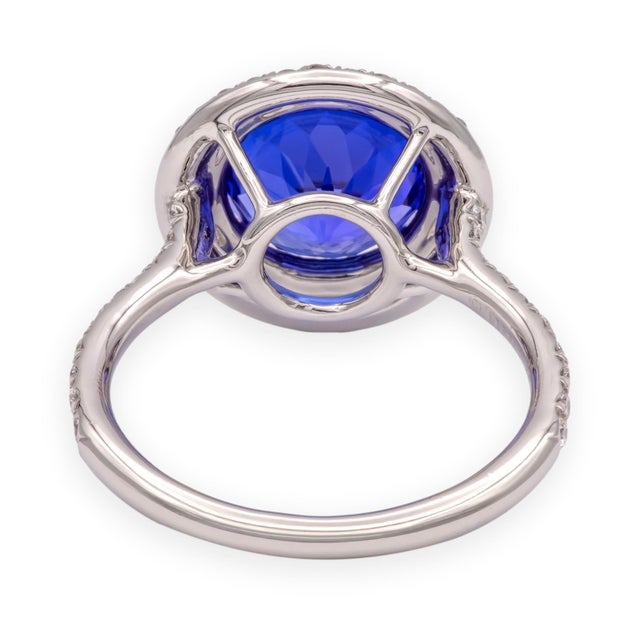 Early 21st Century Tiffany & Co. Platinum Double Soleste Round Shape 3ct Tanzanite Diamond Ring, Size 6.5 For Sale - Image 5 of 11