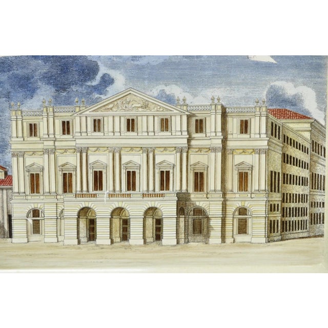 Vintage Fornasetti Milano Italy Italian Large Tole Metal Tray Piazza Della Scala For Sale - Image 9 of 18
