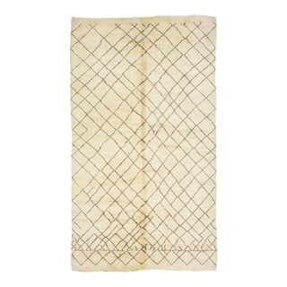 Beige Modern Moroccan Style Oversize Wool Rug With a Tribal Pattern For Sale