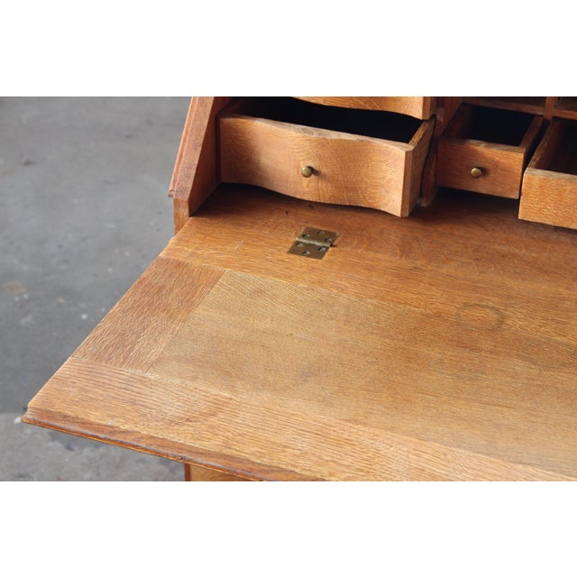 Vintage Oak Fold Down Secretary Bureau in Style of Kjærnulf, 1960s For Sale - Image 12 of 18