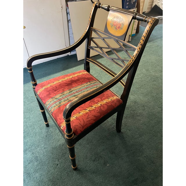 1940s Hand Painted Italian Style Armchair Black & Gold Hollywood Regency For Sale - Image 4 of 9