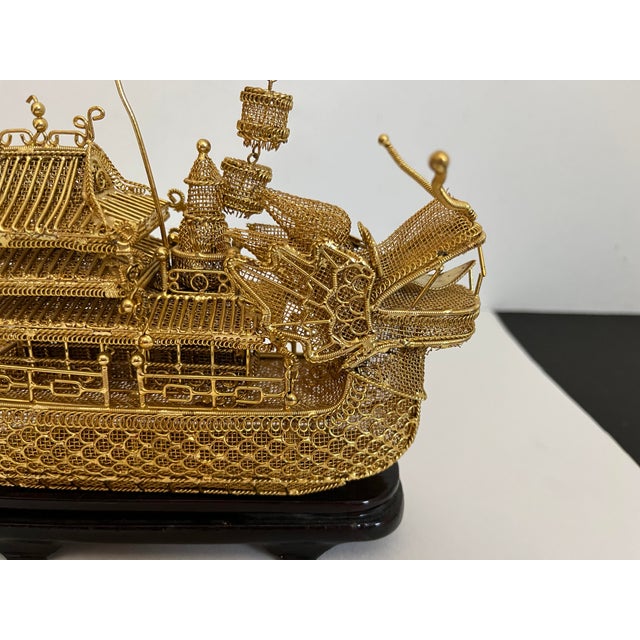 Chinoiserie Gold Dragon Boat on Stand, C1950 For Sale - Image 3 of 12