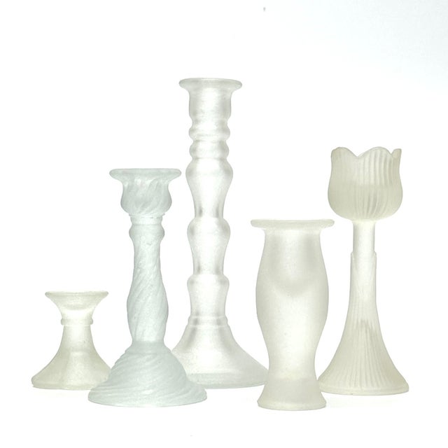 Mid-Century Modern Vintage Eclectic Frosted Glass Candle Holder Curation - Group of 5 For Sale - Image 3 of 10