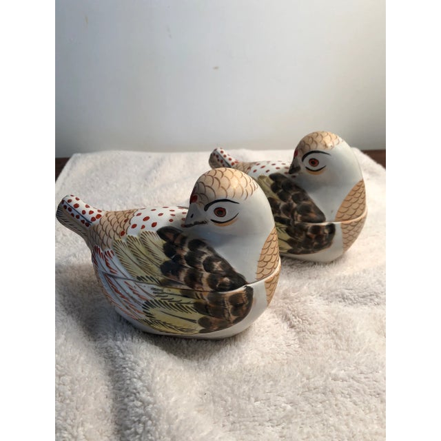 1980s Italian Porcelain Hand Painted Bird Form Boxes - a Pair For Sale - Image 9 of 11