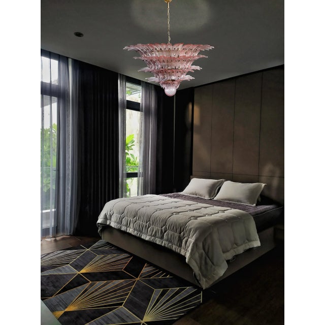 1980s Italian Murano Glass Chandelier with Pink Leaves For Sale - Image 5 of 15