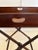 Handsome mahogany butlers tray on folding stand; stand has needlepoint straps with medallions as the cross supports.