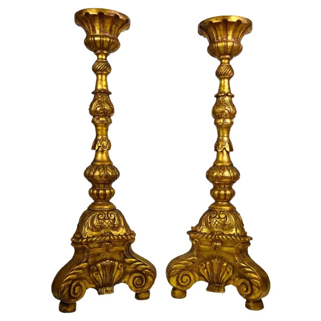 Large European Carved Gilt Torcheres, Set of 2 For Sale