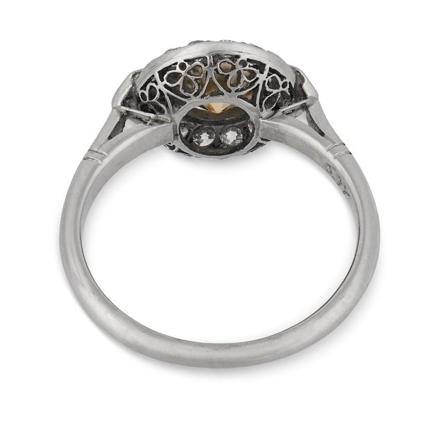 Early 20th Century Early 20th Century Art Deco Style Fancy Yellow Brown Diamond Platinum Engagement Ring, Size 6.5 For Sale - Image 5 of 6