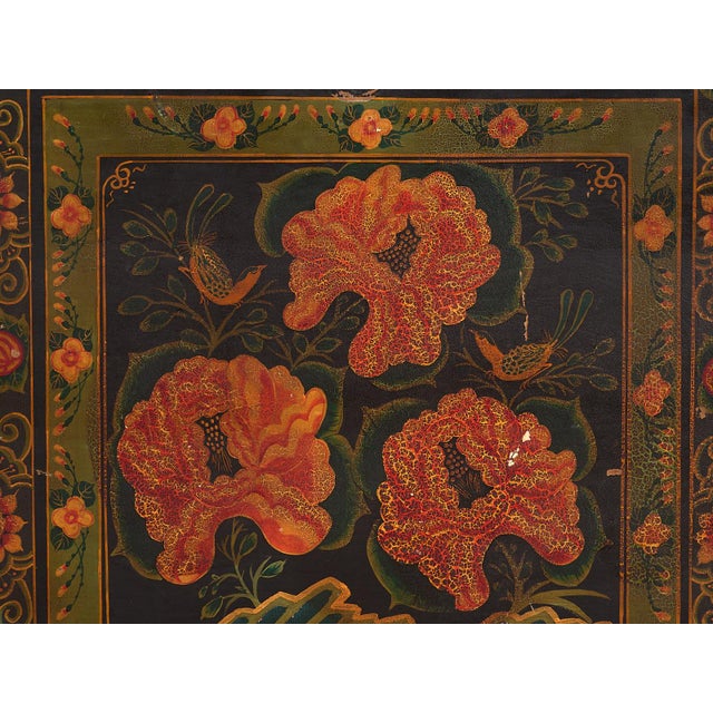 Charcoal Antique Wooden Box with Illustrations of Peonies, China, 1900s For Sale - Image 8 of 10