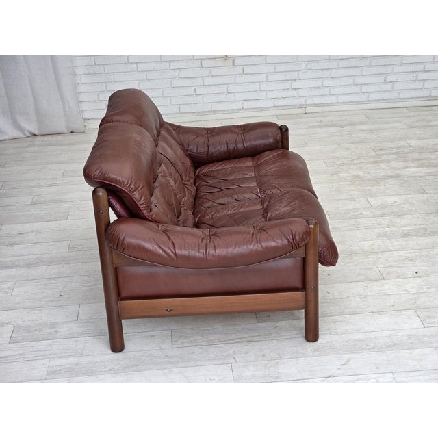 Swedish 2-Seater Sofa in Brown Leather and Dark Beech, 1970s For Sale - Image 12 of 18
