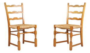 Set of French Provincial Oak and Rush Chairs, France, 1960s