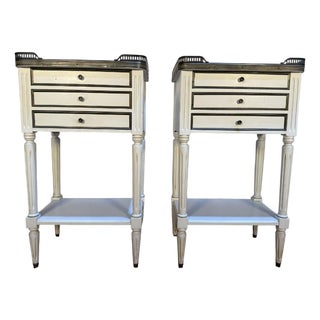 Louis XVI Style White Painted Bedside Tables, Set of 2 For Sale