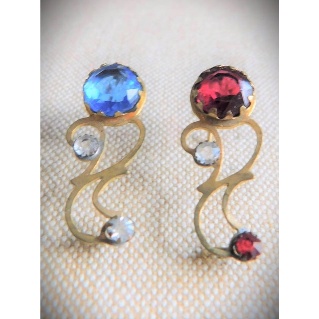 Antique Pair of 10k Gold Art Nouveau Red and Blue Pins, England For Sale - Image 4 of 9