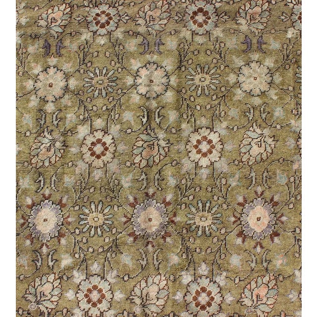 Olive Green Antique Oushak Rug From Turkey With Blossoms and Palmettes For Sale In Atlanta - Image 6 of 9