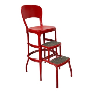 Mid-Century Cosco Red Metal Kitchen Utility Stool For Sale
