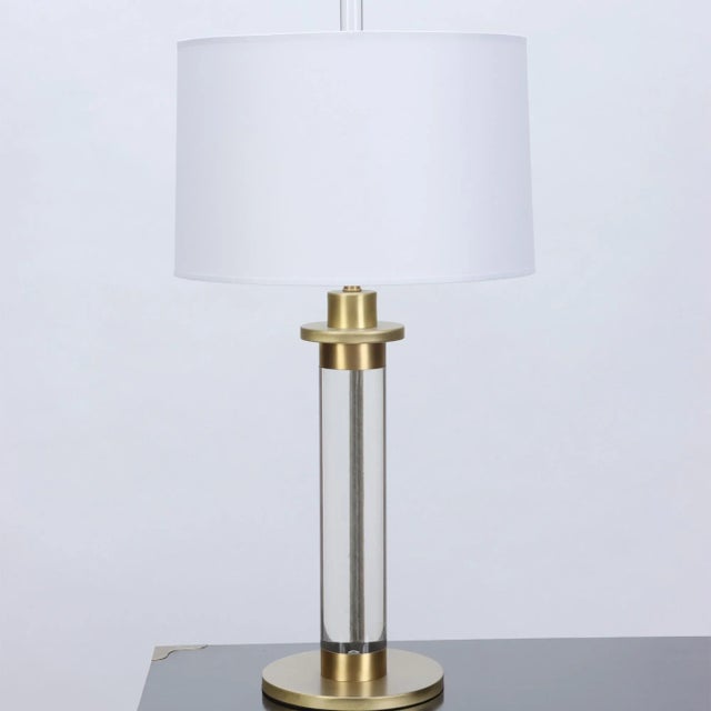 A Pair of 1950s Lucite and Brass Column Table Lamps For Sale - Image 9 of 11