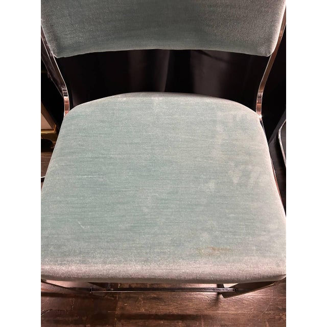 1980s Set of 6 Mid-Century Bar Stools With Aqua Mohair Upholstery and Chrome Bases For Sale - Image 11 of 14