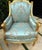 French Louis XV Style Blue-Green Bergere Wing Chair Set of 2 With Gold Leaf Details For Sale - Image 4 of 10