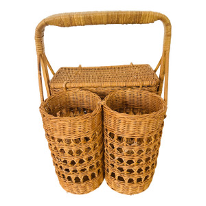 1960s Vintage Wicker Picnic Basket With Bottle Space