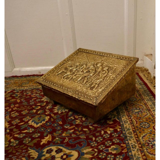 Hand Beaten Brass Fireside Slipper Box, 1920s For Sale - Image 4 of 8