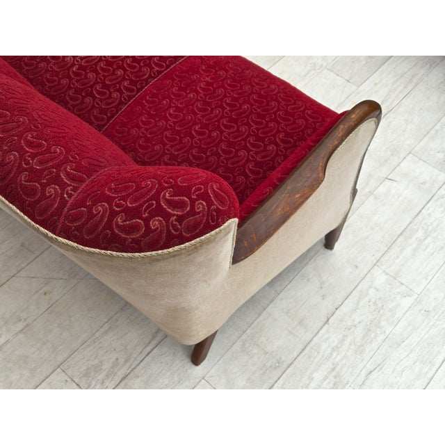 Red Danish 3-Seater Sofa in Red/Beige Furniture Wool, 1950s For Sale - Image 8 of 18