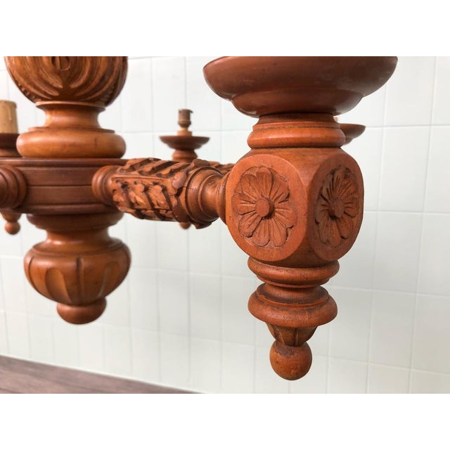 Large 6-Light Chandelier in Carved Walnut, Italy, 1920s For Sale - Image 13 of 18