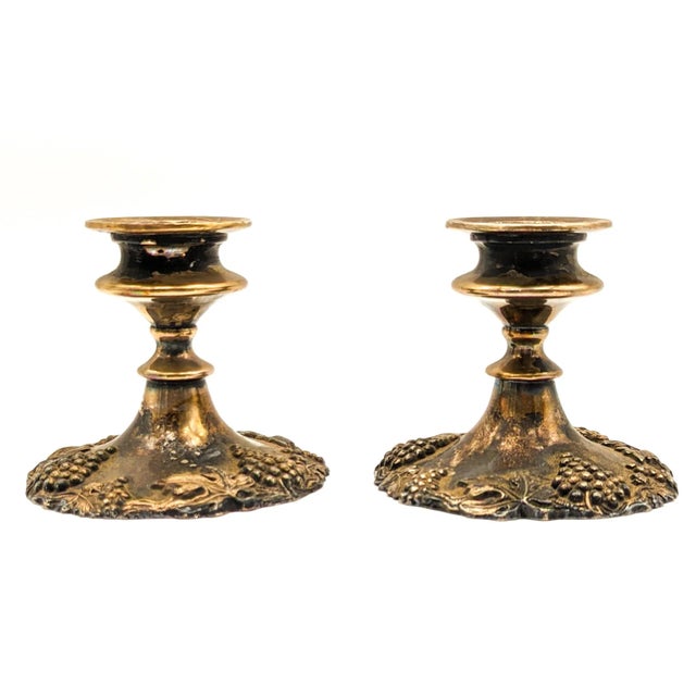 Early 20th Century Antique Benedict Proctor Electro Plated Silver Plated Lead Taper Candle Holders With Grapevines Pattern #2491 Circa 1900-1920 For Sale - Image 5 of 11