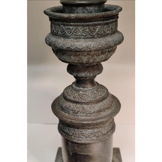 Metal Vintage Maitland - Smith Bronze and Marble Hurricane Candle Holder ~ a Pair For Sale - Image 7 of 11