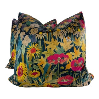Liberty of London "Faria Flowers Vv" in Lichen 22" Pillows-A Pair For Sale