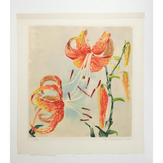 1940 Tiger Lily Colored Woodblock For Sale In Seattle - Image 6 of 6