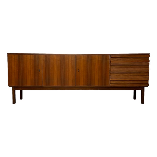 Large Vintage Minimalistic Walnut Sideboard, 1960s For Sale